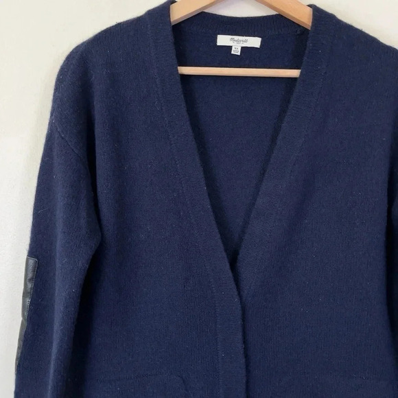 Madewell Lambswool Leather Trim Navy Cardigan - Picture 6 of 12